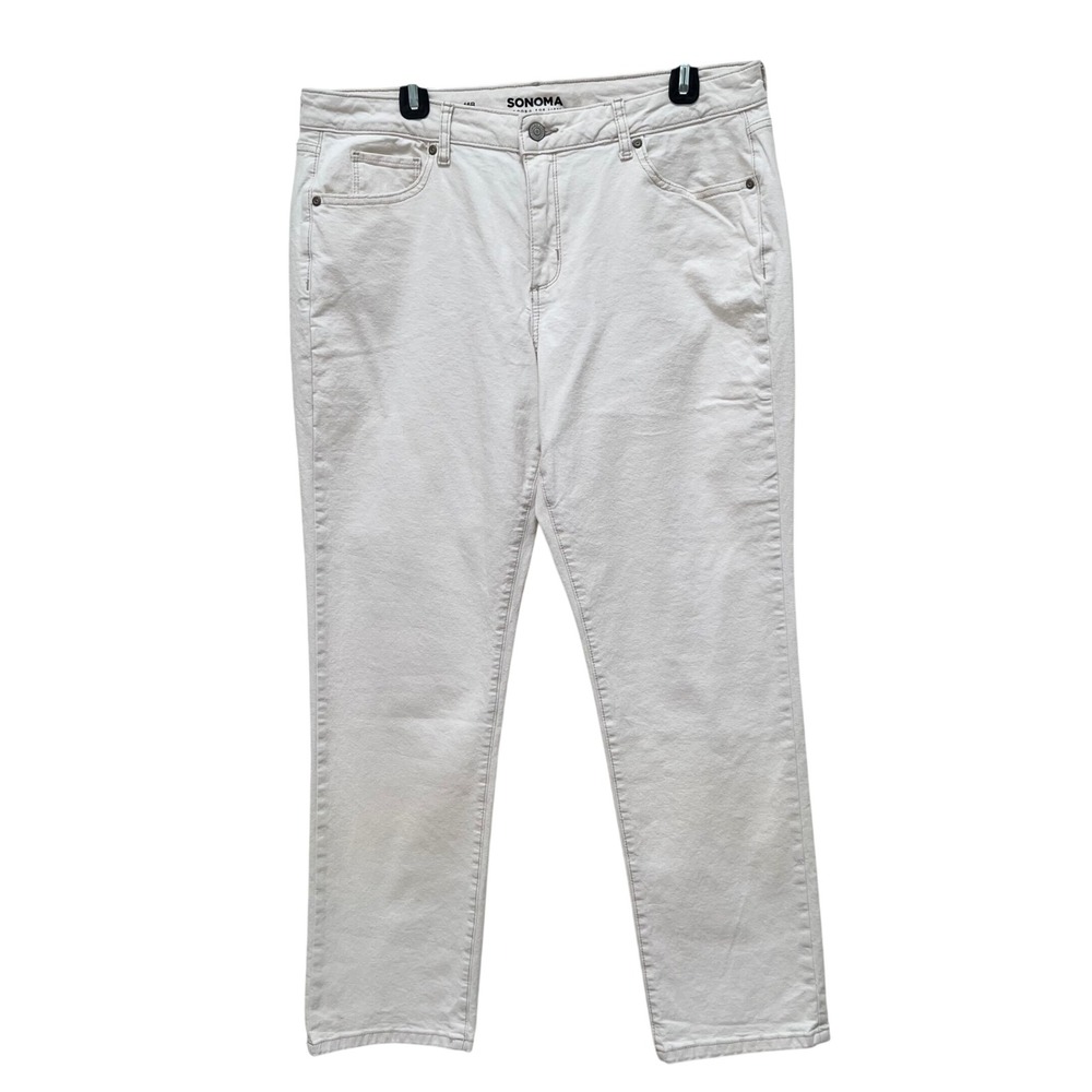 Sonoma Goods For Life Womens 16R White‎ Ivory Straight Leg Denim Pants Stretch